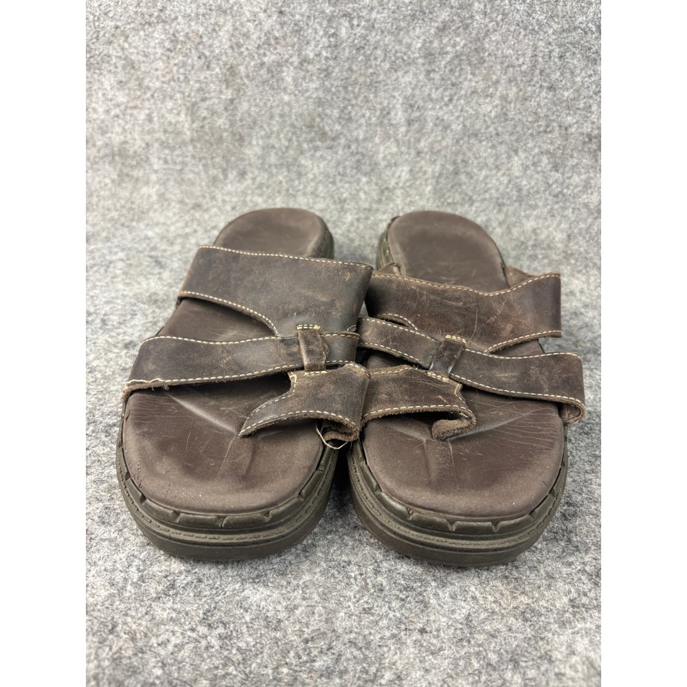 Skechers Leather Slide Sandals Mens 9 Brown Casual Strappy Comfort